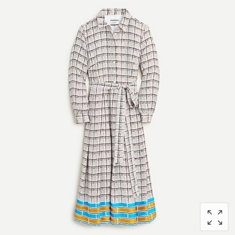 NWT J Crew Pleated Shirt Dress in Silk Twill Belte